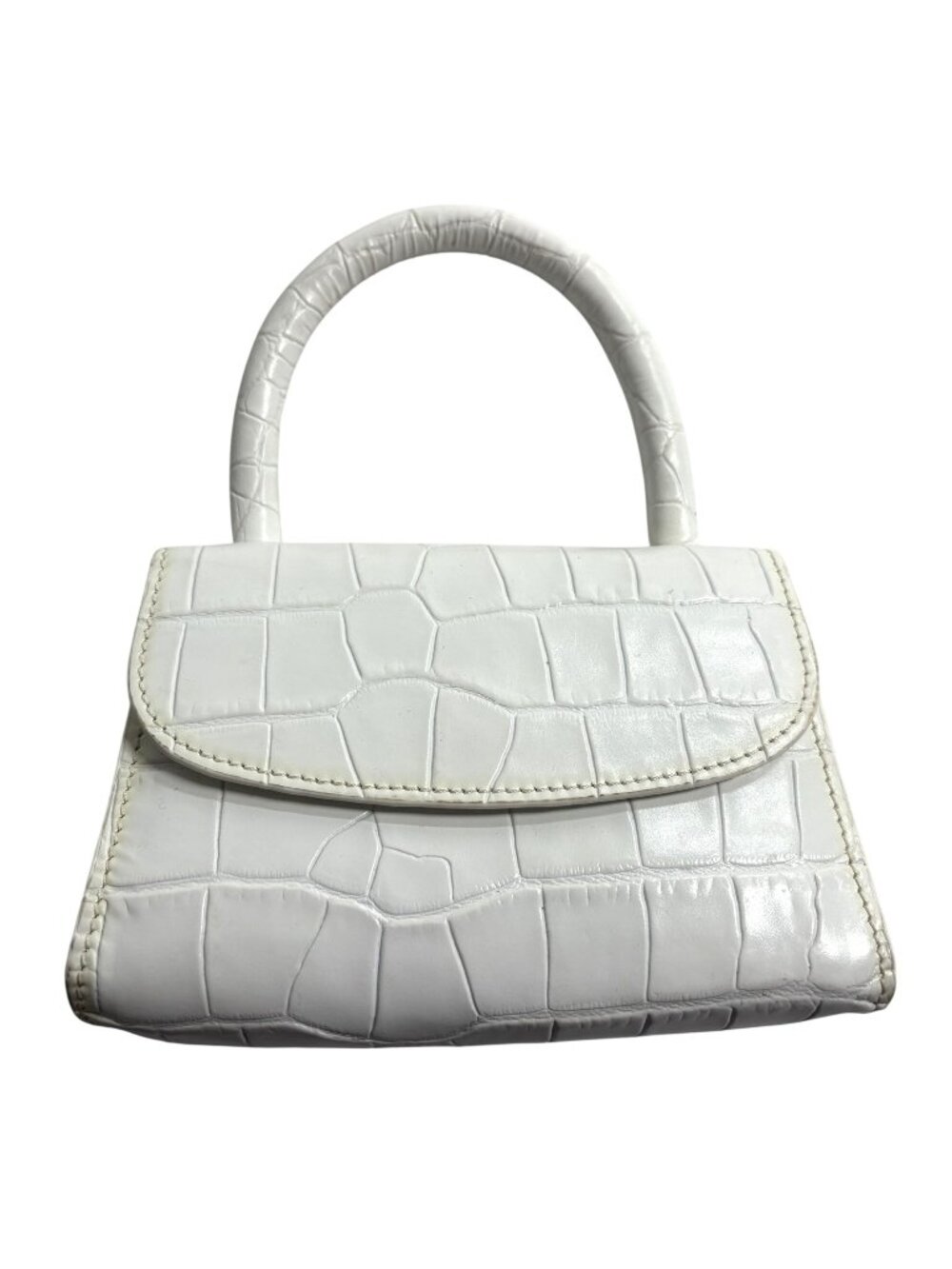 By Far Mini Croc Embossed Leather Tote Bag in White